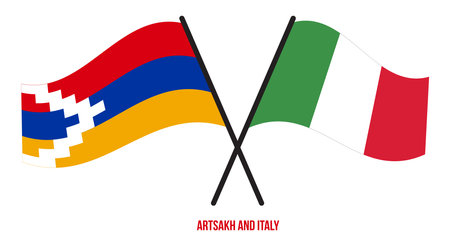 Artsakh and Italy Flags Crossed And Waving Flat Style. Official Proportion. Correct Colors.のイラスト素材