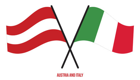 Austria and Italy Flags Crossed And Waving Flat Style. Official Proportion. Correct Colors.のイラスト素材