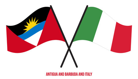 Antigua & Barbuda and Italy Flags Crossed & Waving Flat Style. Official Proportion. Correct Colors.のイラスト素材