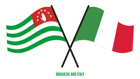 Abkhazia and Italy Flags Crossed And Waving Flat Style. Official Proportion. Correct Colors.のイラスト素材