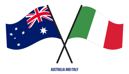 Australia and Italy Flags Crossed And Waving Flat Style. Official Proportion. Correct Colors.のイラスト素材