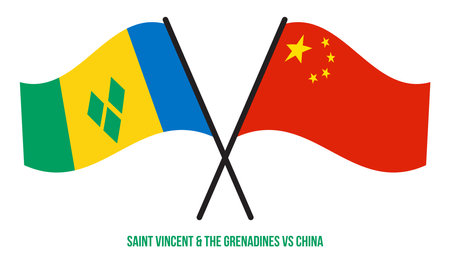Saint Vincent & the Grenadines and China Flags Crossed And Waving Flat Style. Official Proportion.のイラスト素材