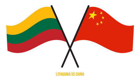 Lithuania and China Flags Crossed And Waving Flat Style. Official Proportion. Correct Colors.のイラスト素材