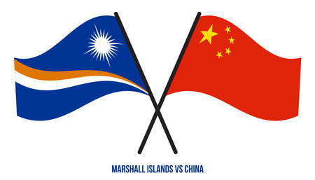 Marshall Islands and China Flags Crossed & Waving Flat Style. Official Proportion. Correct Colors.のイラスト素材