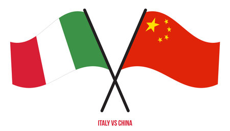 Italy and China Flags Crossed And Waving Flat Style. Official Proportion. Correct Colors.のイラスト素材