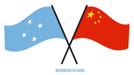 Micronesia and China Flags Crossed And Waving Flat Style. Official Proportion. Correct Colors.のイラスト素材