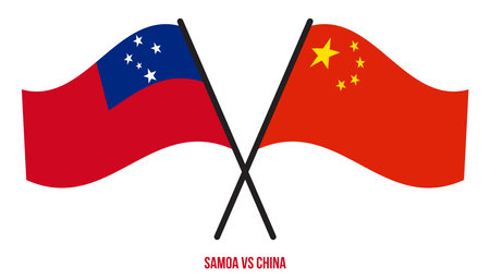 Samoa and China Flags Crossed And Waving Flat Style. Official Proportion. Correct Colors.のイラスト素材