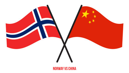 Norway and China Flags Crossed And Waving Flat Style. Official Proportion. Correct Colors.のイラスト素材