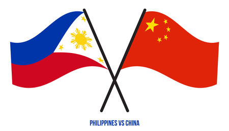 Philippines and China Flags Crossed And Waving Flat Style. Official Proportion. Correct Colors.のイラスト素材