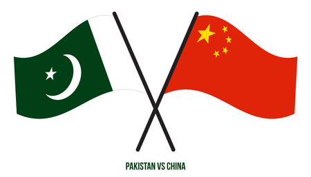 Pakistan and China Flags Crossed And Waving Flat Style. Official Proportion. Correct Colors.のイラスト素材