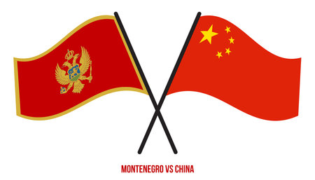 Montenegro and China Flags Crossed And Waving Flat Style. Official Proportion. Correct Colors.のイラスト素材