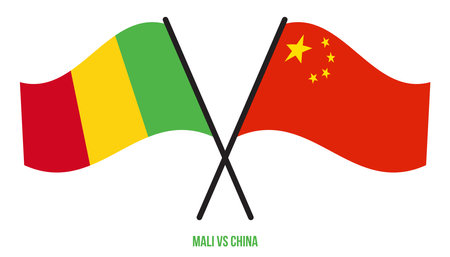 Mali and China Flags Crossed And Waving Flat Style. Official Proportion. Correct Colors.のイラスト素材