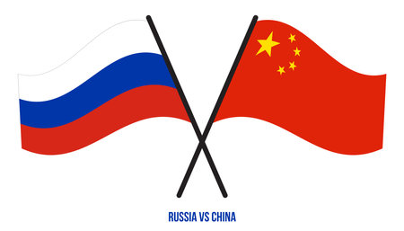 Russia and China Flags Crossed And Waving Flat Style. Official Proportion. Correct Colors.のイラスト素材