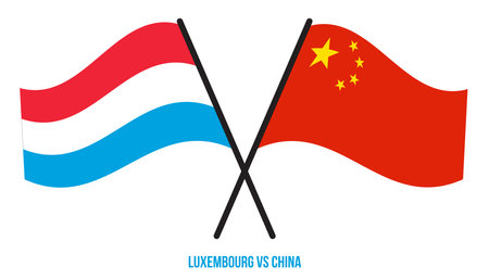 Luxembourg and China Flags Crossed And Waving Flat Style. Official Proportion. Correct Colors.のイラスト素材