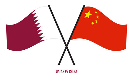 Qatar and China Flags Crossed And Waving Flat Style. Official Proportion. Correct Colors.のイラスト素材