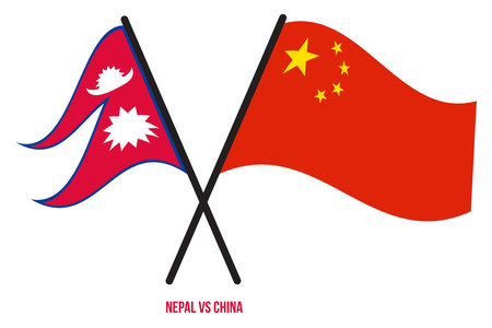 Nepal and China Flags Crossed And Waving Flat Style. Official Proportion. Correct Colors.のイラスト素材