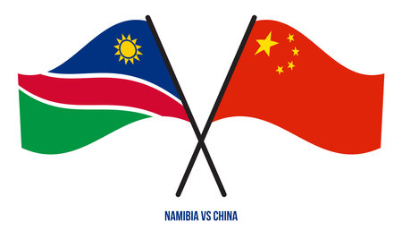 Namibia and China Flags Crossed And Waving Flat Style. Official Proportion. Correct Colors.のイラスト素材