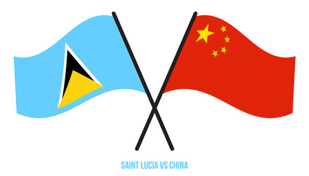 Saint Lucia and China Flags Crossed And Waving Flat Style. Official Proportion. Correct Colors.のイラスト素材