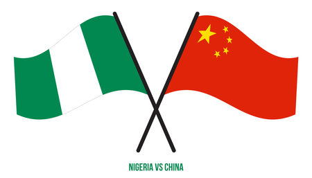 Nigeria and China Flags Crossed And Waving Flat Style. Official Proportion. Correct Colors.のイラスト素材