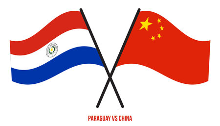 Paraguay and China Flags Crossed And Waving Flat Style. Official Proportion. Correct Colors.のイラスト素材