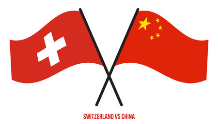 Switzerland and China Flags Crossed And Waving Flat Style. Official Proportion. Correct Colors.のイラスト素材