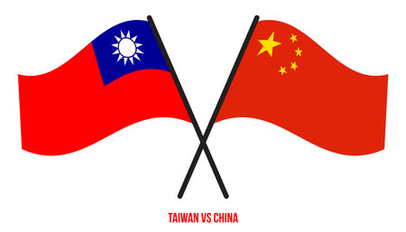 Taiwan and China Flags Crossed And Waving Flat Style. Official Proportion. Correct Colors.のイラスト素材