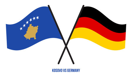 Kosovo and Germany Flags Crossed And Waving Flat Style. Official Proportion. Correct Colors.のイラスト素材