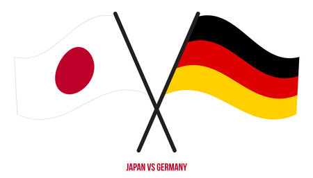Japan and Germany Flags Crossed And Waving Flat Style. Official Proportion. Correct Colors.のイラスト素材