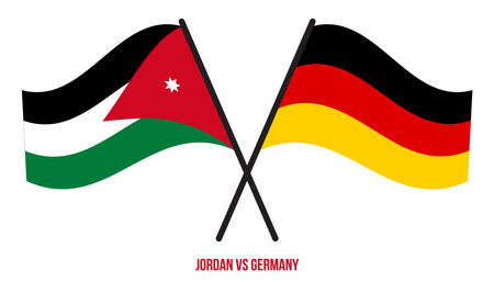 Jordan and Germany Flags Crossed And Waving Flat Style. Official Proportion. Correct Colors.のイラスト素材
