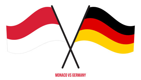 Monaco and Germany Flags Crossed And Waving Flat Style. Official Proportion. Correct Colors.のイラスト素材