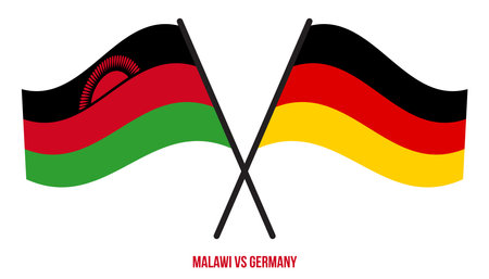 Malawi and Germany Flags Crossed And Waving Flat Style. Official Proportion. Correct Colors.のイラスト素材