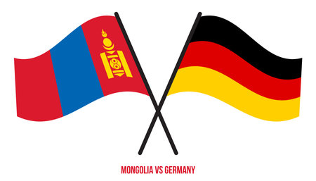 Mongolia and Germany Flags Crossed And Waving Flat Style. Official Proportion. Correct Colors.のイラスト素材