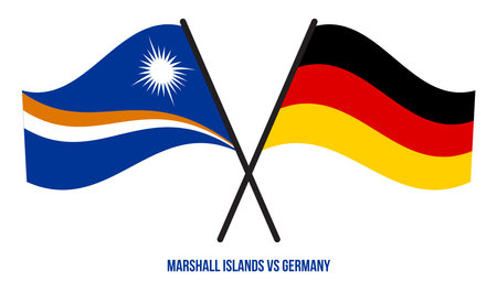 Marshall Islands and Germany Flags Crossed & Waving Flat Style. Official Proportion. Correct Colors.のイラスト素材