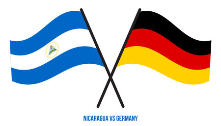 Nicaragua and Germany Flags Crossed And Waving Flat Style. Official Proportion. Correct Colors.のイラスト素材