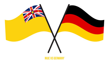 Niue and Germany Flags Crossed And Waving Flat Style. Official Proportion. Correct Colors.のイラスト素材