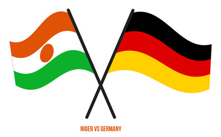 Niger and Germany Flags Crossed And Waving Flat Style. Official Proportion. Correct Colors.のイラスト素材