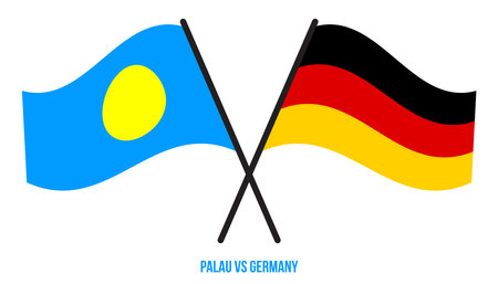 Palau and Germany Flags Crossed And Waving Flat Style. Official Proportion. Correct Colors.のイラスト素材