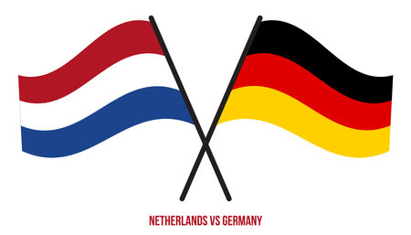 Netherlands and Germany Flags Crossed And Waving Flat Style. Official Proportion. Correct Colors.のイラスト素材