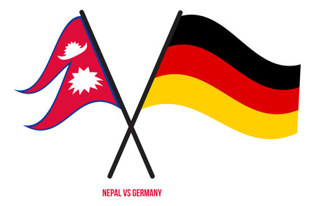 Nepal and Germany Flags Crossed And Waving Flat Style. Official Proportion. Correct Colors.のイラスト素材