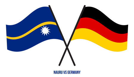 Nauru and Germany Flags Crossed And Waving Flat Style. Official Proportion. Correct Colors.のイラスト素材