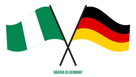 Nigeria and Germany Flags Crossed And Waving Flat Style. Official Proportion. Correct Colors.のイラスト素材