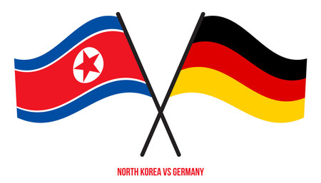 North Korea and Germany Flags Crossed And Waving Flat Style. Official Proportion. Correct Colors.のイラスト素材