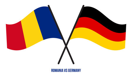 Romania and Germany Flags Crossed And Waving Flat Style. Official Proportion. Correct Colors.のイラスト素材