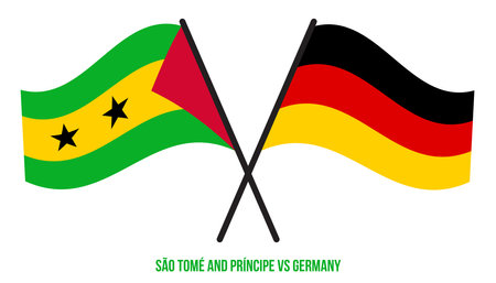 Sao Tome and Germany Flags Crossed And Waving Flat Style. Official Proportion. Correct Colors.のイラスト素材
