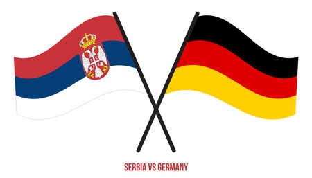 Serbia and Germany Flags Crossed And Waving Flat Style. Official Proportion. Correct Colors.のイラスト素材