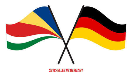 Seychelles and Germany Flags Crossed And Waving Flat Style. Official Proportion. Correct Colors.のイラスト素材