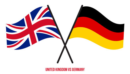 United Kingdom and Germany Flags Crossed And Waving Flat Style. Official Proportion. Correct Colors.のイラスト素材