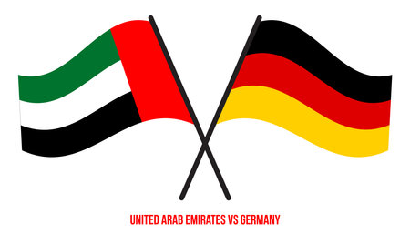 United Arab Emirates and Germany Flags Crossed And Waving Flat Style. Official Proportion.のイラスト素材
