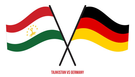 Tajikistan and Germany Flags Crossed And Waving Flat Style. Official Proportion. Correct Colors.のイラスト素材