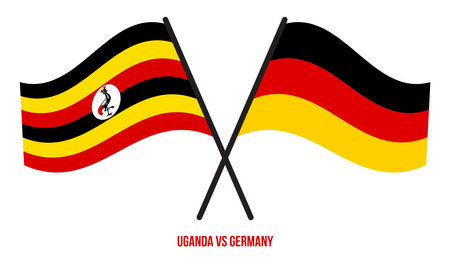 Uganda and Germany Flags Crossed And Waving Flat Style. Official Proportion. Correct Colors.のイラスト素材